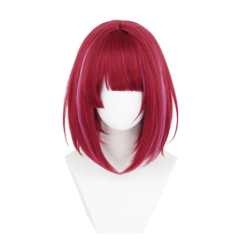 L-email wig Synthetic Hair Anime Oshi no Ko Arima Kana Cosplay Wig 34cm Short Burgundy Highlights Rose Pink Heat Resistant Wig