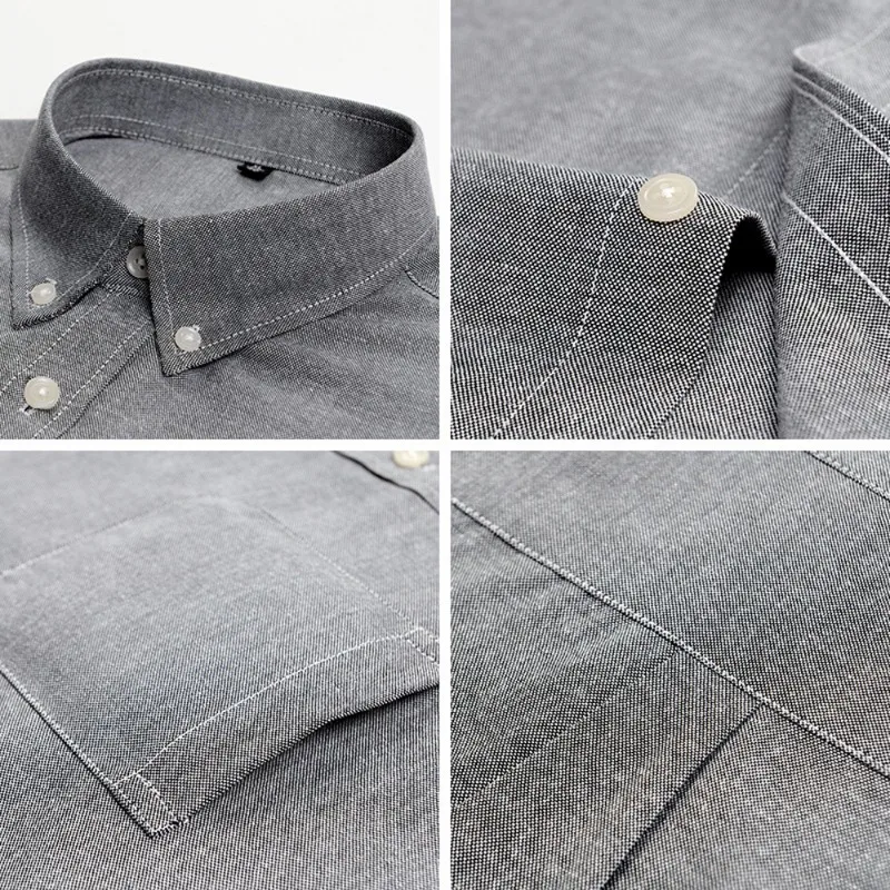 Men's Business and Leisure Work Shirt Solid Color Long Sleeve Lapel Button Shirt Spring 60% Cotton +40% Polyester Pocket Top.