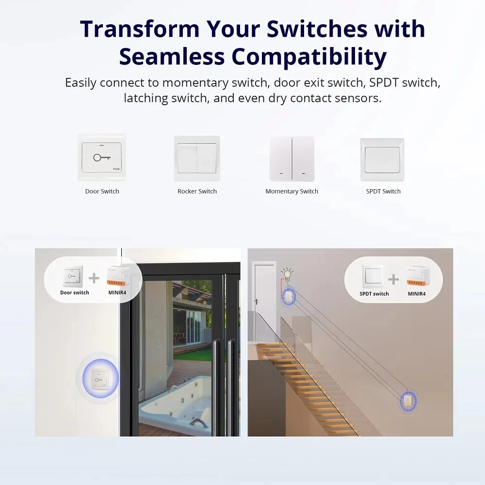 SONOFF-MINI Módulo de interruptor Wifi R4, interruptor inteligente de 2 vías, relé Wifi, Control remoto por voz, Alexa, Google Home, Alice