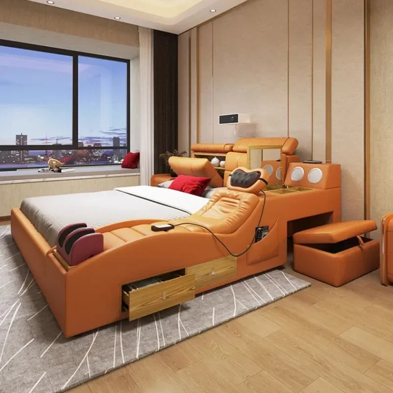 Master Girl Bedroom Double Bed Unique Queen Size Smart Multifunctional Double Bed Salon Modern Cama Matrimonial Room Furniture