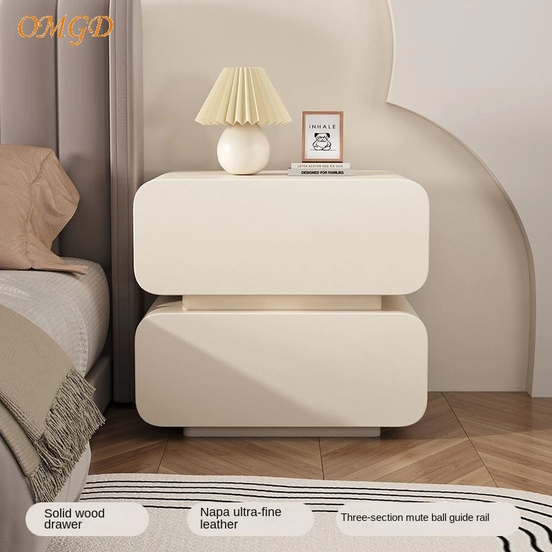 OMGD Cream Style Nightstand Minimalist Modern Solid Wood Nightstand Home Bedroom Small Bedside Cabinet arredo camera da letto