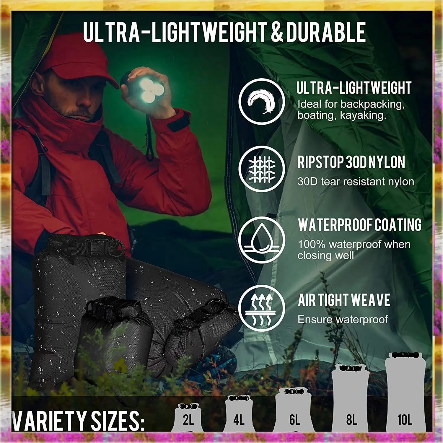 

Y30A 6Pcs Waterproof Dry Bag Set For Kayaking Boating,Drybag Outdoor Storage Bags For Canoeing Camping Swimming Hiking