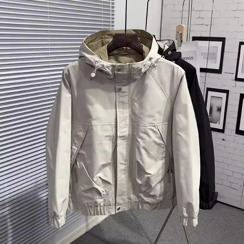 

Men's Hooded Jaet Autumn Winter 2023 New Faion Trendy Warm Casual Workwear Coat Zipper Closure Long Sve Stand Fit