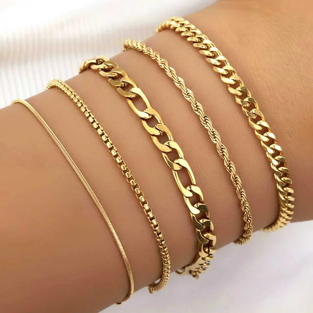 

Популярный за рубежом многослойный браслет из нержавеющей стали с витой цепочкой в стиле панк, с покрытием из 18-каратного золота, модный и персонализированный.