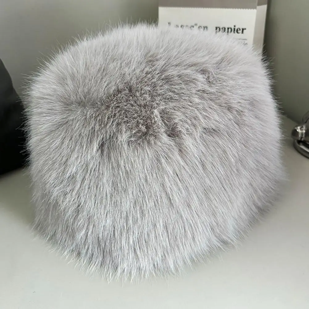 Women Fuzzy Brimless Hat, Warm Faux Fur Hat, Solid Color Ushanka Plush Winter Hat Fluffy Bucket Hat Walking Cap for Cold Weather