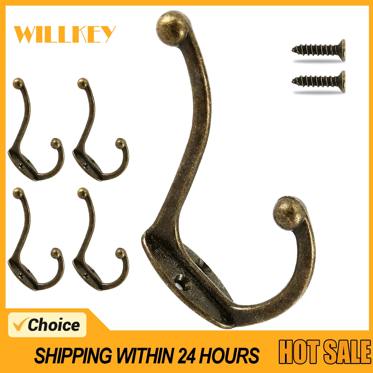 5 unids/set ganchos para abrigos montados en la pared perchero doble de alta resistencia colgador de ropa Vintage de bronce con tornillos para puerta gancho para abrigos Baño