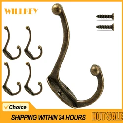 5PCS/Set Coat Hooks Wall Mounted Heavy Duty Dual Coat Rack Bronze Vintage Clothes Hanger With Screws for Door Coat Hook Bathroom