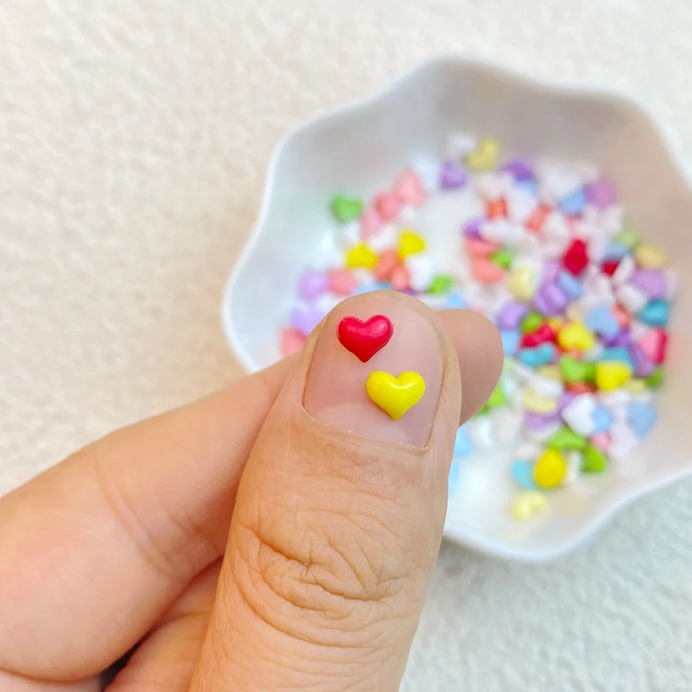 200Pcs New Cute Resin 4*5mm Mini Colorful Heart Shape Series Flat Back Manicure Parts Embellishments For Hair Bows Accessories