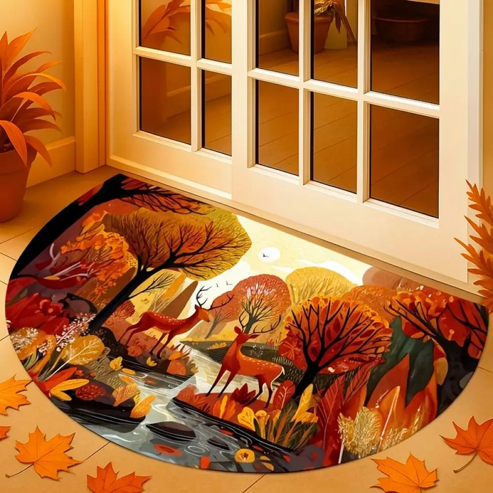 Thanksgiving Harvest Pumpkin Rug Soft Crystal Velvet Floor Carpet Decorative Entryway Mat Anti Slip Home Door Pad