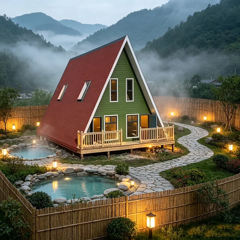 Glamping A-Frame Cabin Prefab Triangle Tiny Home Light Steel Structure Outdoor Holiday Retreat House