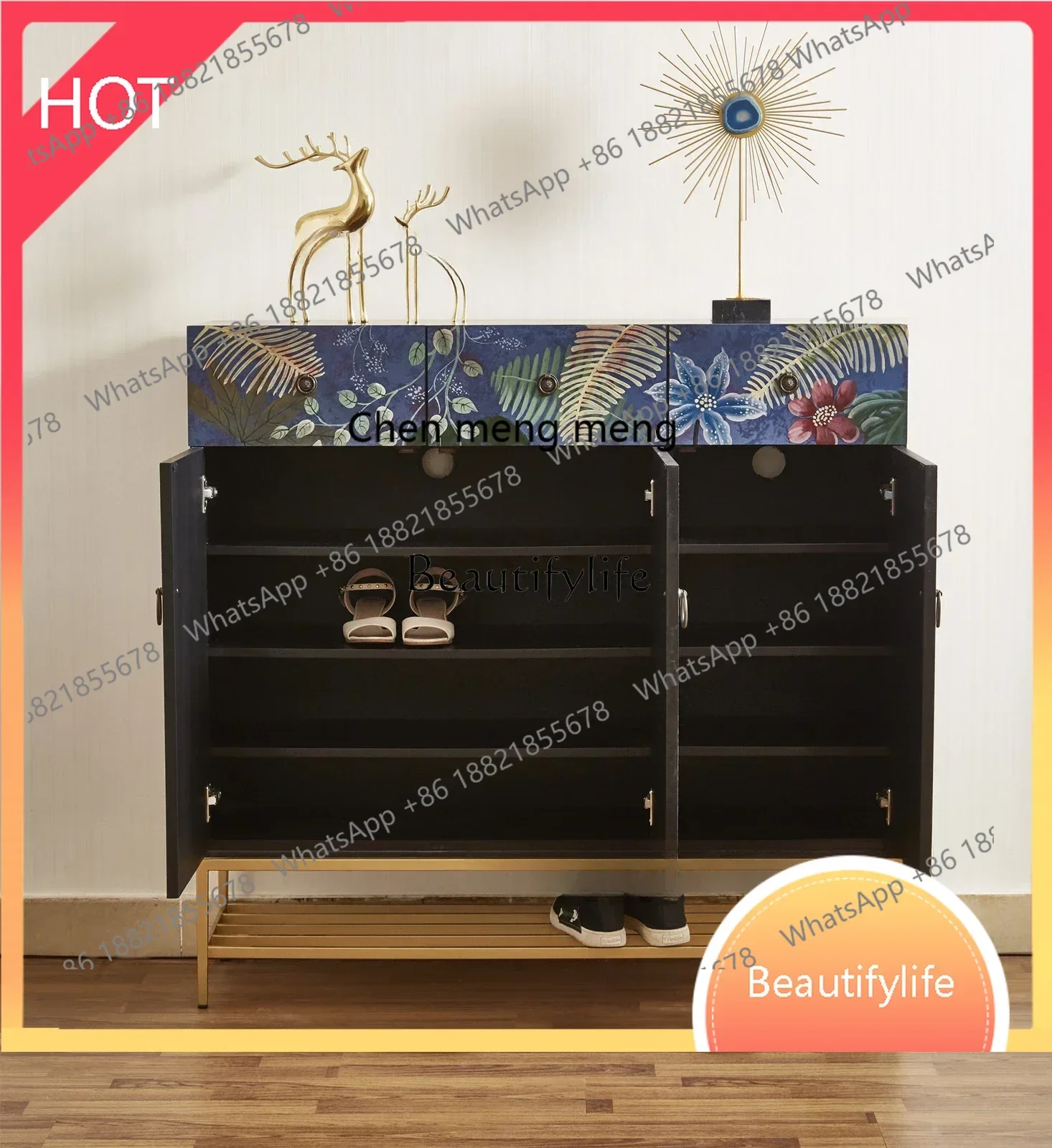 style  Light luxury shoe cabinet painted flamingo large-capacity partition storage cabinet ss 8617