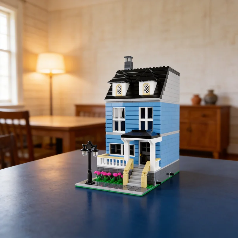 

651pcs MOC Modular Streetscape Blue Townhouse Model Building Blocks Architecture Christmas Gifts Toy Idea Education Brick Kids