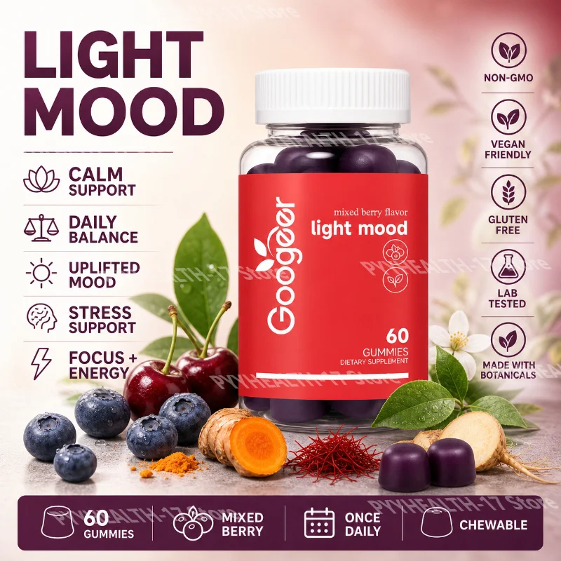 Light Mood Gummies with Ashwagandha and Saffron Extracts Mixed Berry Flavor Relaxed Mood Support & Stress Support 60 Gummies