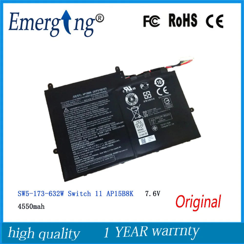 

7.6V 4550Mah Original New High Quality AP15B8K Laptop Battery for Acer W5-173-632W SW5-173 Switch 11