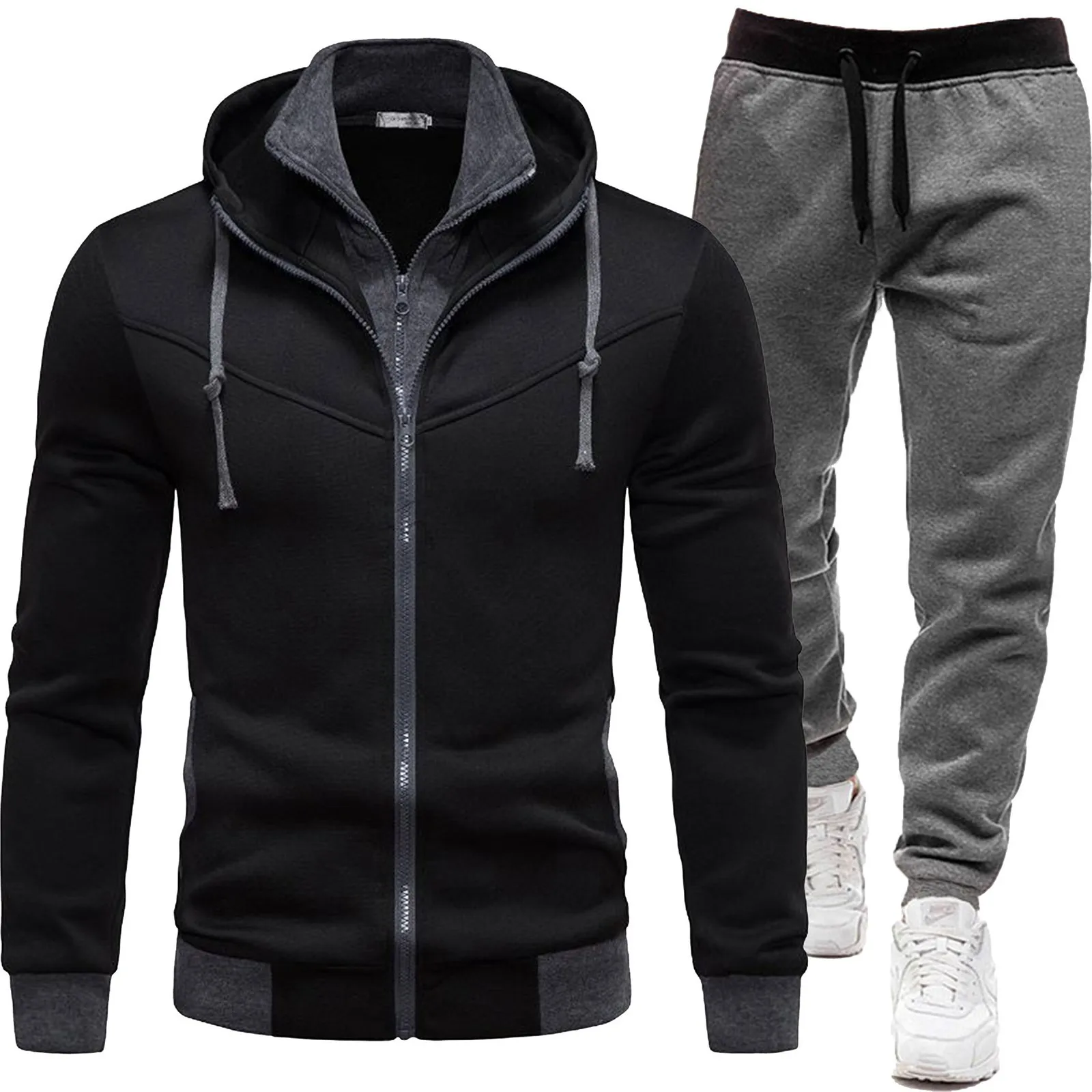 Men's Casual Tracksuit Set Long Sleeve Full Zip Running Jogging Athletic Sweat Suits Business Suits Guys Tuxedo