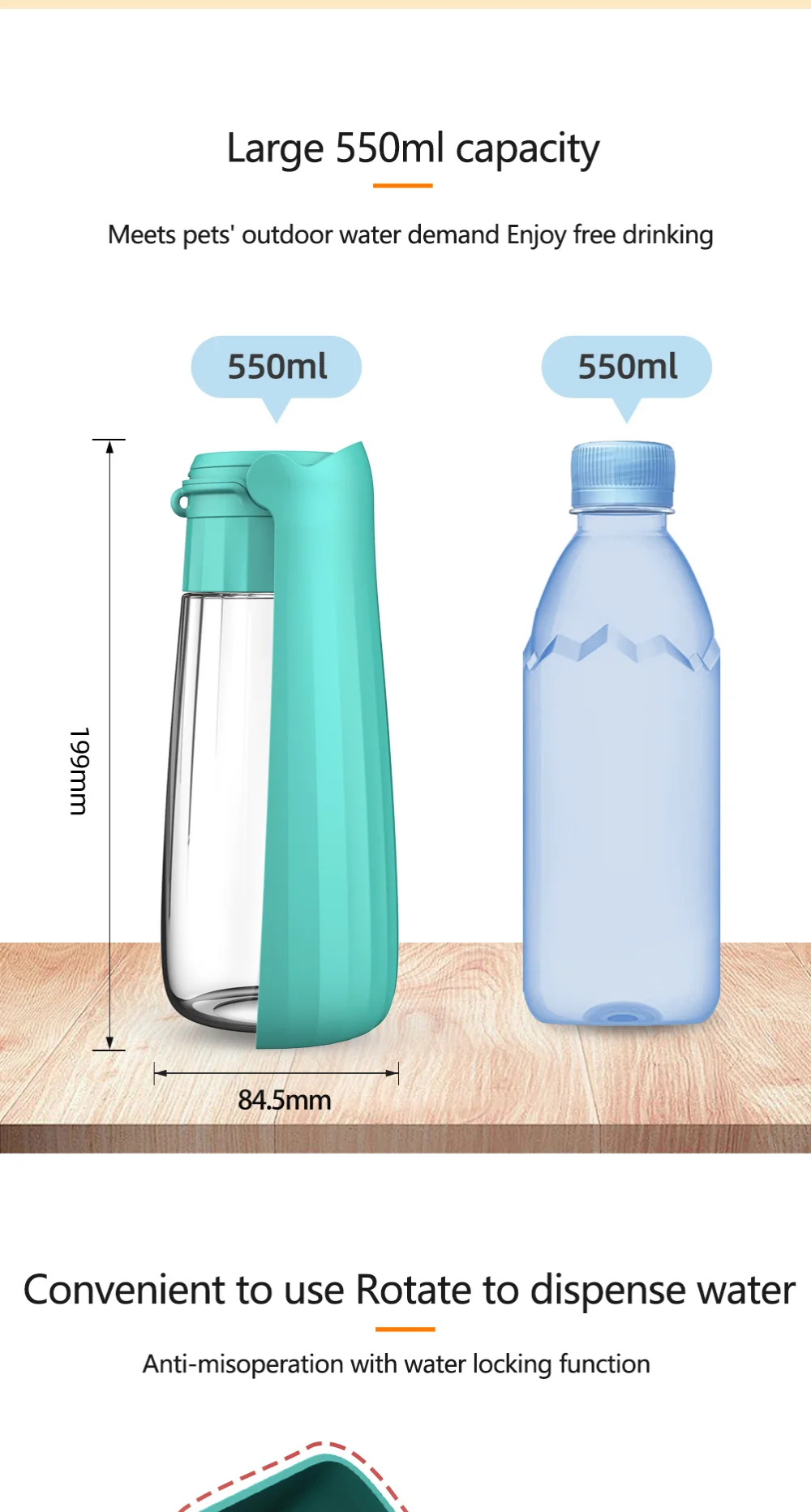 Portable Foldable Dog Water Bottle Leak Proof Large Capacity Pet Water Dispenser for Dogs Cats Outdoor Walking Travel Supplies