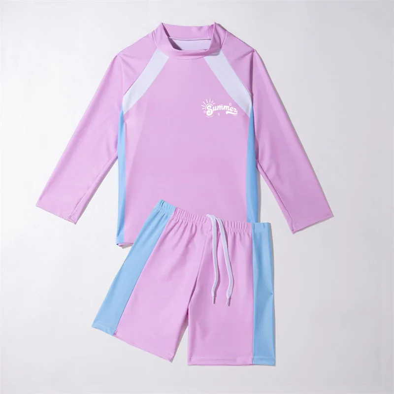 Boys Swimsuit Set Girls Long Sleeve Shorts Swimwear 2 Pieces Summer Quick-Drying Split Swimsuit Children's Fashion Surf Clothing