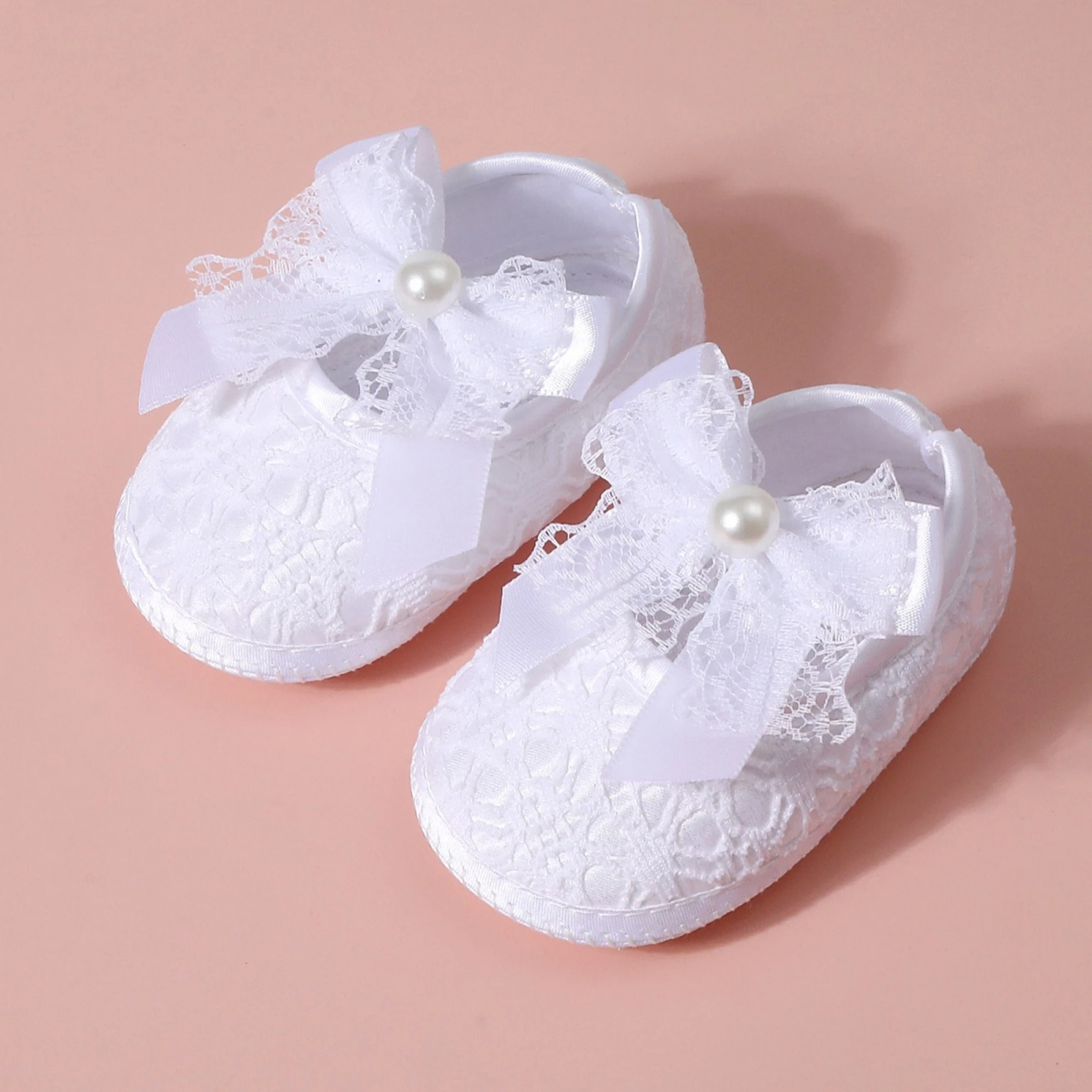 Baby Girl Slip-on Flats Shoes Lace Bow Decor First Walking Shoes for Party Festival Baby Shower