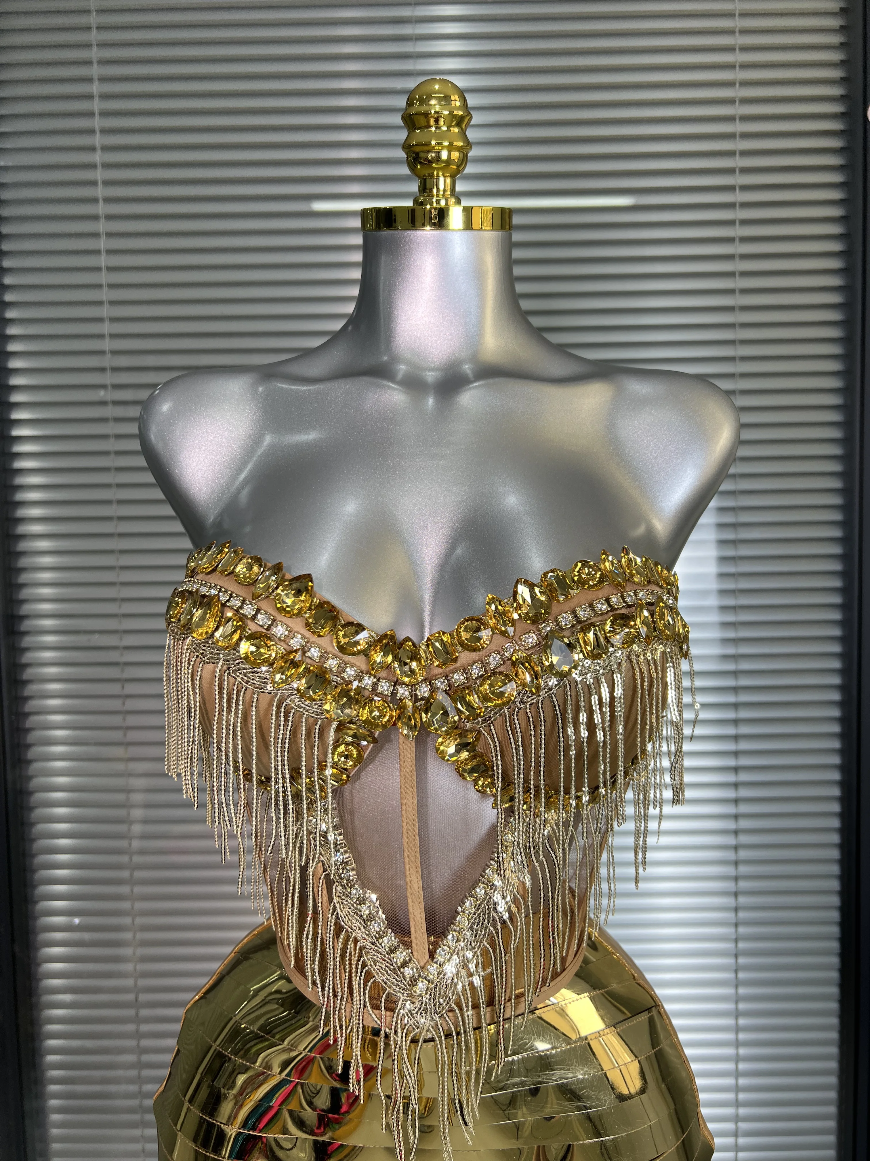 Summer New Sexy Two Pieces Set Women Gold Crystal Y2K Night Club Skirt Suits Singer Dancer INS Stage Performance Costume