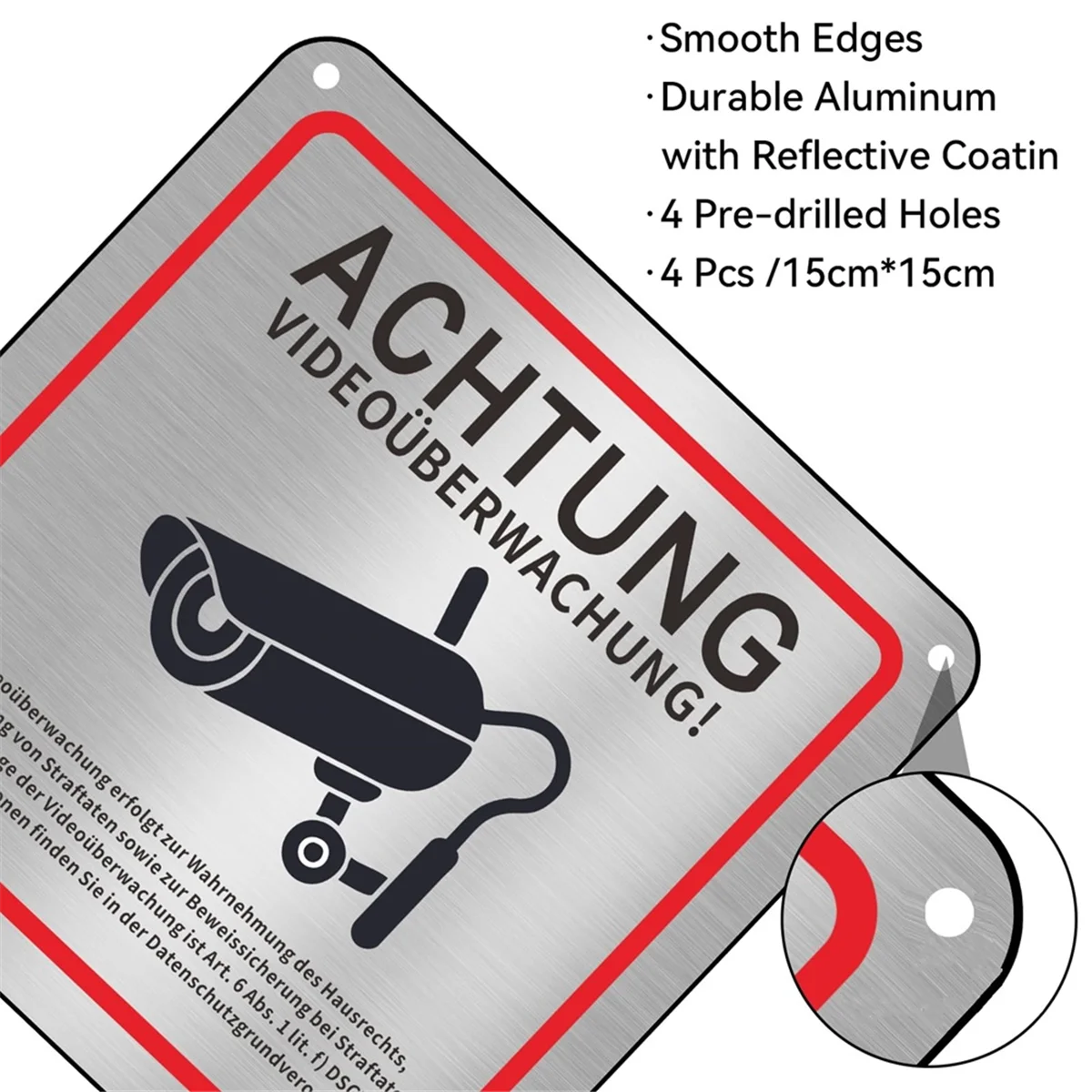 Video Surveillance Sign, Video Surveillance Private Property, 15 X 15 cm Metal Warning Video Surveillance Sign 4pack