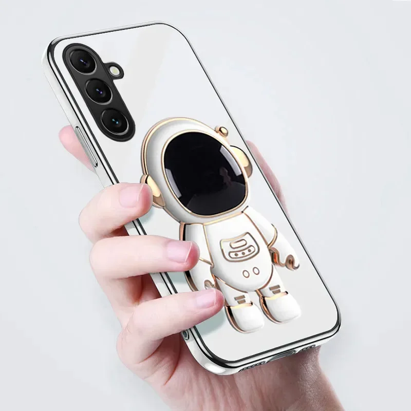 Case For Samsung Galaxy S26 FE Plus Ultra Astronaut Holder Solid Color Plating Cover For Samsung Galaxy S26 FE Plus Ultra Shell