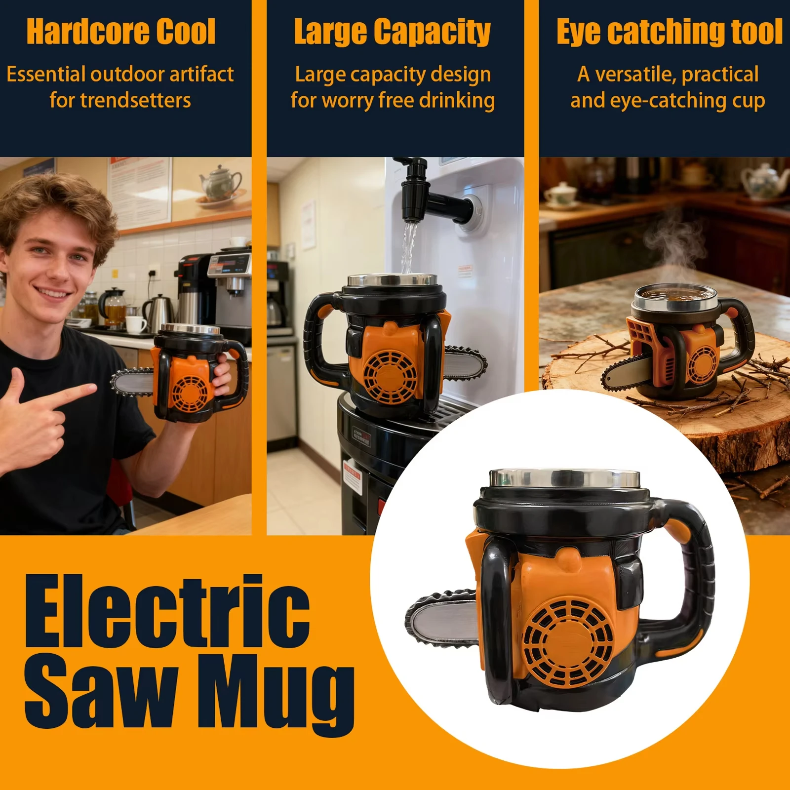 

Funny Chainsaw Design Water Cup 300ml Stainless Steel Inner Liner Resin Coffee Mug Saw Shaped Mug With Handle