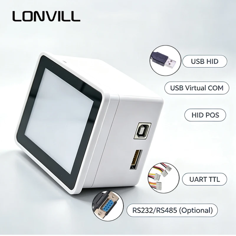 LONVILL Embedded Qr Code Scanner Ultra Low Power 140mA 640x480 CMOS Usb HID POS TTL RS232 RS485 1D 2D Barcode Scanner Module