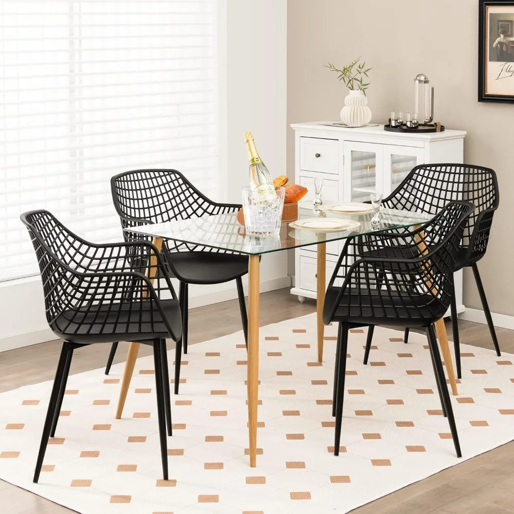 Modern Dining Chairs Set, cadeira do braço, conjunto de 4, 15 "encosto alto, pó revestido de metal pernas, Anti-Slip Foot Pads