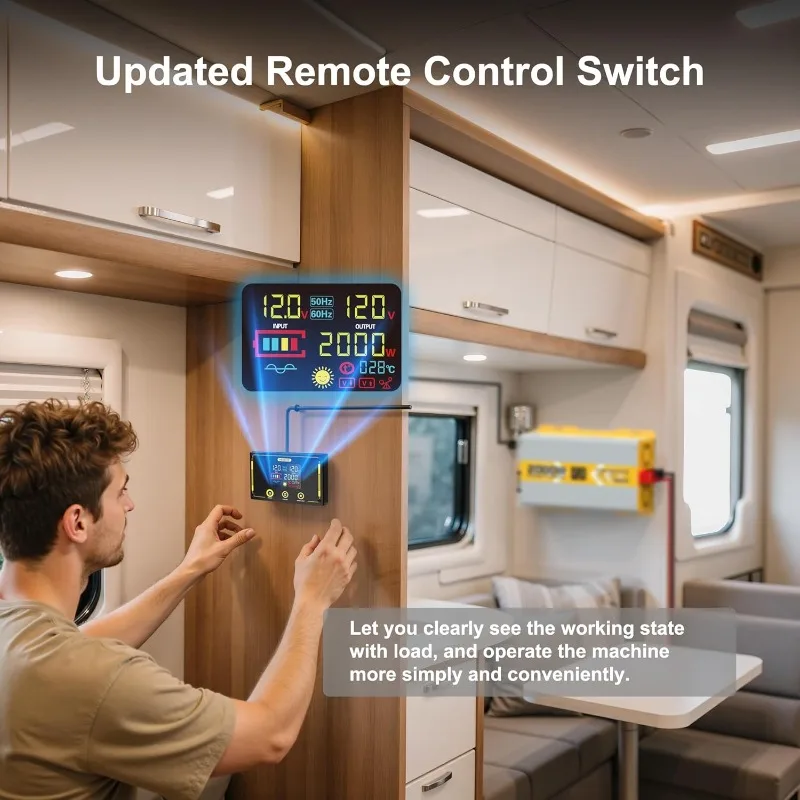 2000W 순수 사인파 전력 인버터 12V DC에서 120V AC로 변환기 LCD 디스플레이 리모컨 포함 태양광 RV 트럭 가정용