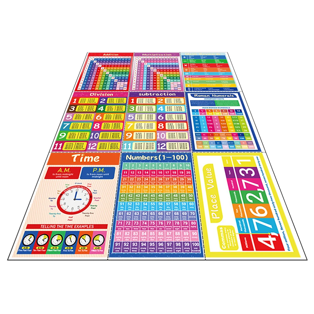 

9 Sheets Multiplication Chart Math Decals 20x30CM Multiplication Chart Times Table Bright Colors Teaching Poster