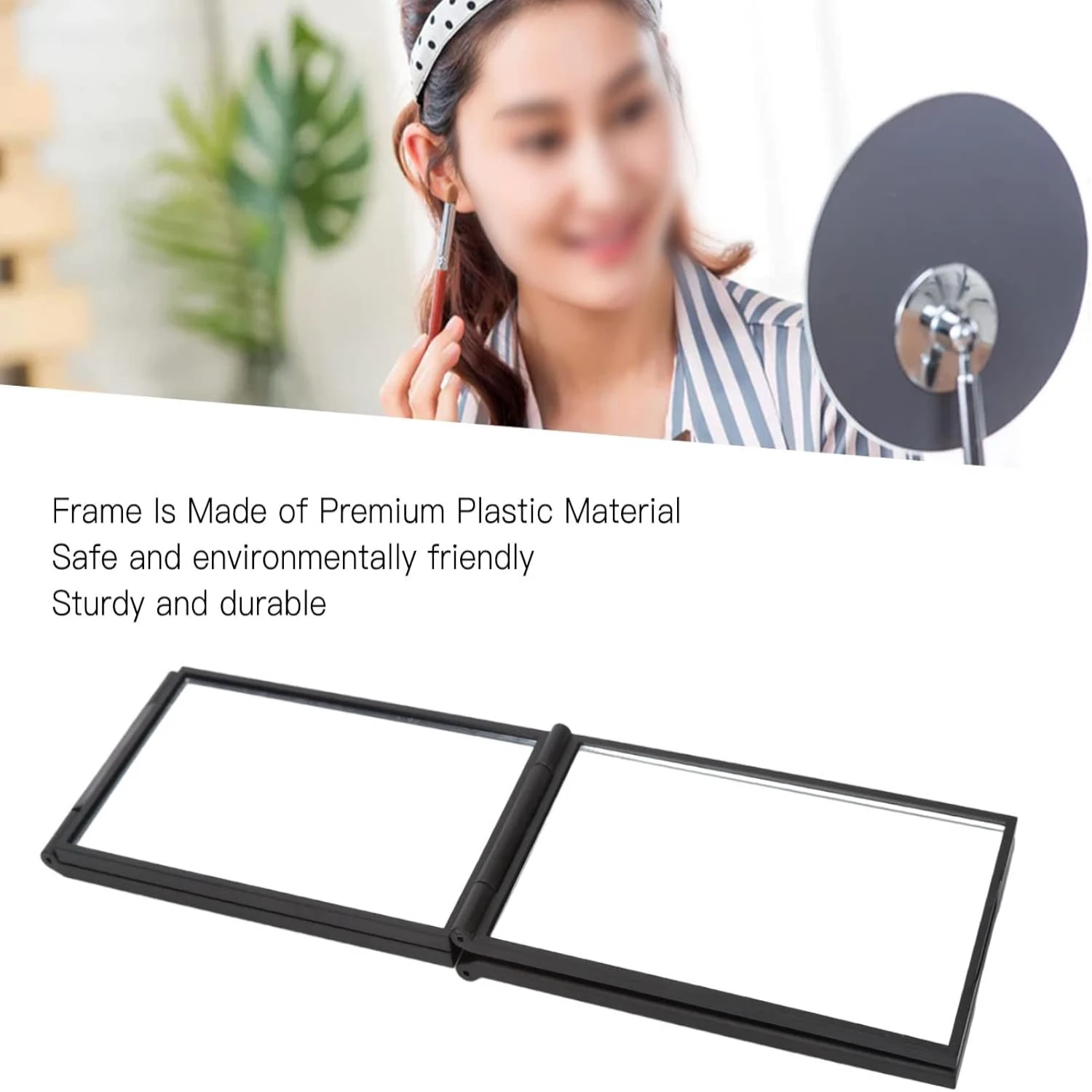 4 Way Mirror, Hair Mirrors   Makeup Mirror Panel Foldable Haircut Handheld Plastic Frame Desktop for Braiding Hair Cutting Colou