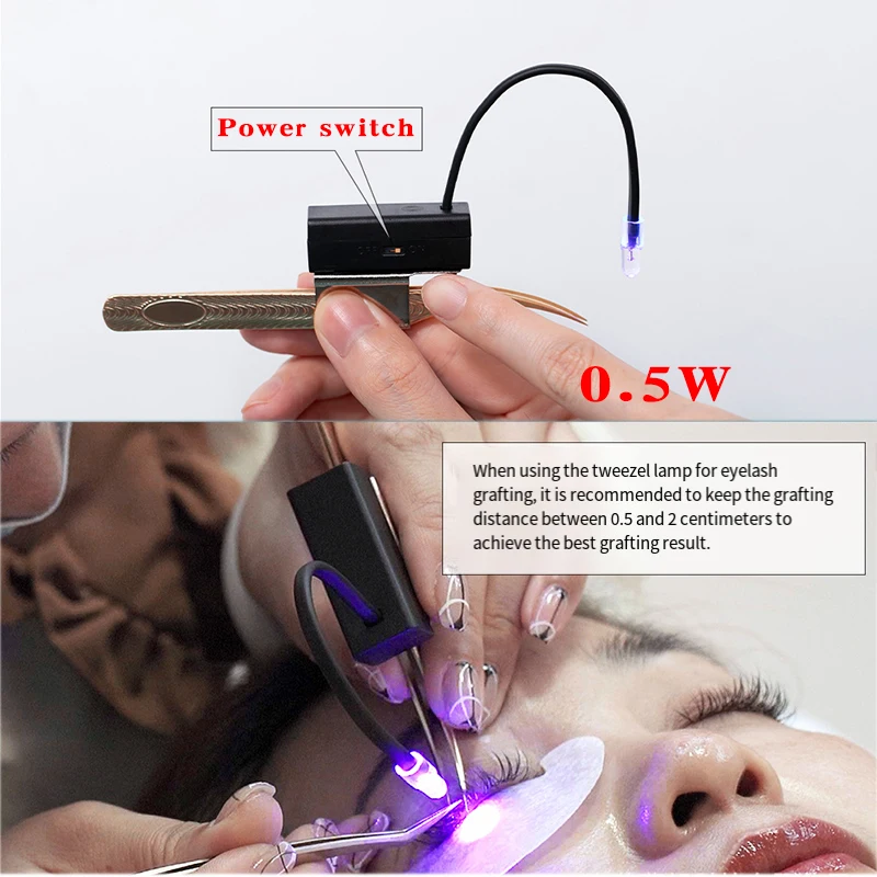 0.5W Eyelash UV Lamp Mini UV Eyelash Extension Lamp Fast Curing Led Light Tweezers Lamp Uv Lash Extension Glue Light on Tweezers