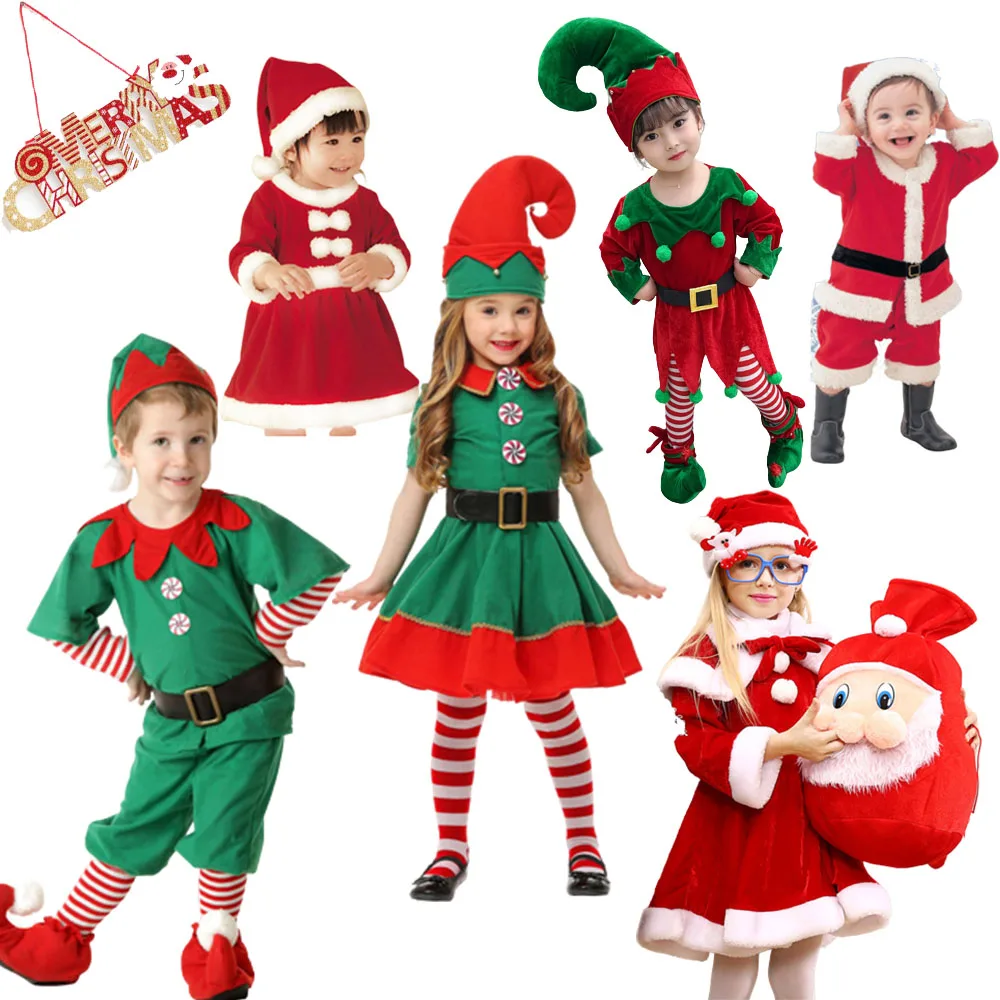 

Children Christmas Costumes Princess Dresses Santa Claus Parent-child Outfist Clothes Suit Xmas Decorations Candy Bags New Years