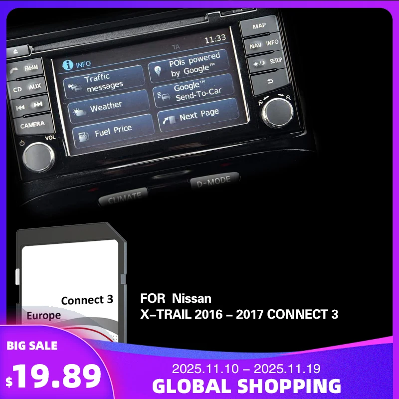

for Nissan X-TRAIL 2016 2017 Connect3 LCNKEV7 Map Navigation 16GB New Update Version SD Card