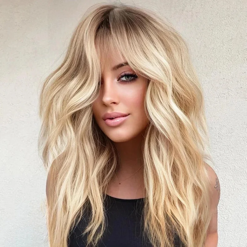 Hair New Fashion Women's Long Natural Brown Mix Blond Wavy 20 In