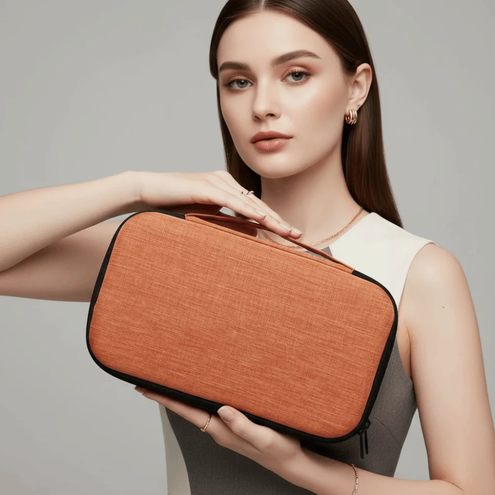 Dustproof Sunglasses Storage Box Hard Shell Inner Mesh Pocket EVA Hard Glasses Case Fabric Carry Handle Compact Size