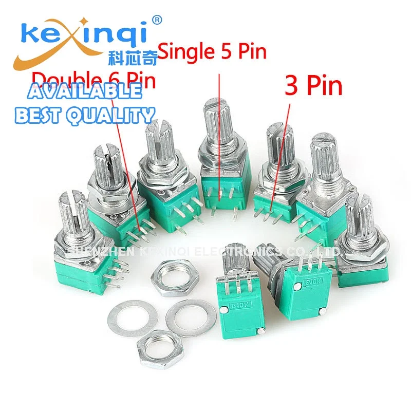 5pcs RV097NS With Switch Sound Radio Power Amplifier Sound Volume Potentiometer 3pin 5pin 6pin 8pin B5K 10K 20K 50K 100K