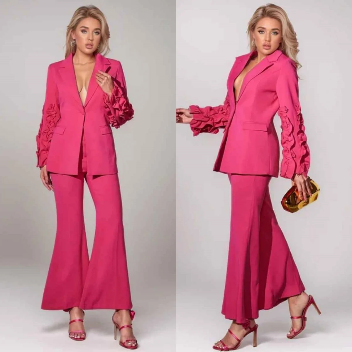 Pink Mother of the Bride Suits Young Lady Formal Flowers Ruffles Evening Party Blazer Jacket Wear 2 Pieces Customized