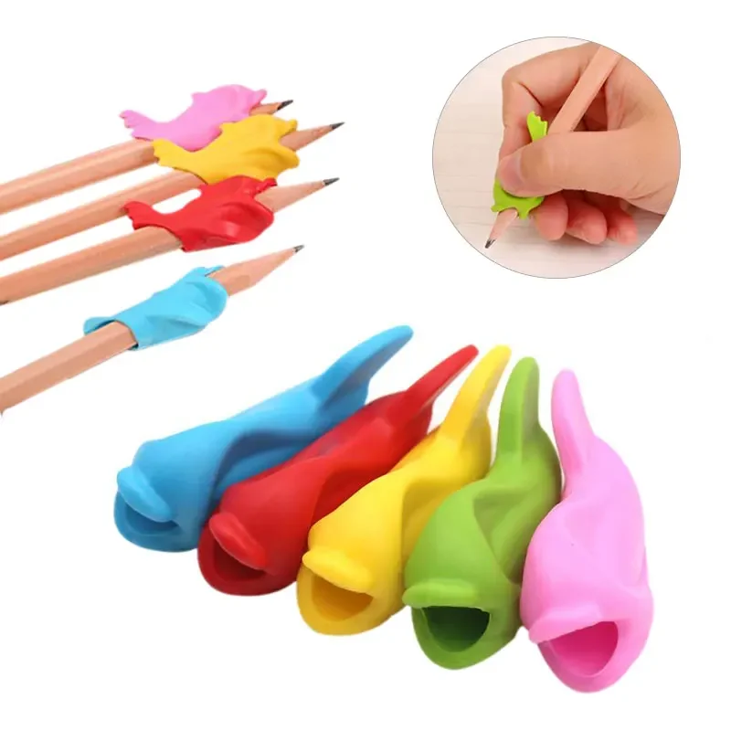 10pcs Silicone Fish Holding Pen Environmental Protection Children Students Pencil Aid Grip Set Posture Correction Tool