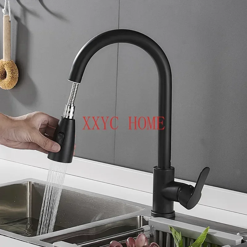 

Faucet Single Hole Pull-out Sink Kitchen Sink Faucet Flow Sprayer Head 304 Stainless Steel Chrome/Black Faucet