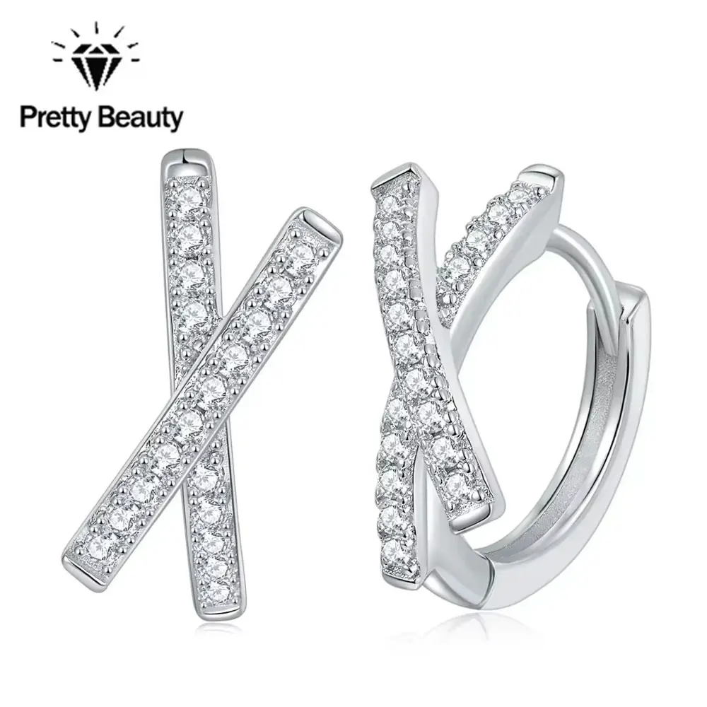 

Pretty Beauty Moissanite Cross Hoop Earrings 925 Silver for Women White Gold Plated Diamond Earrings Birthday Party Fine Jewelry