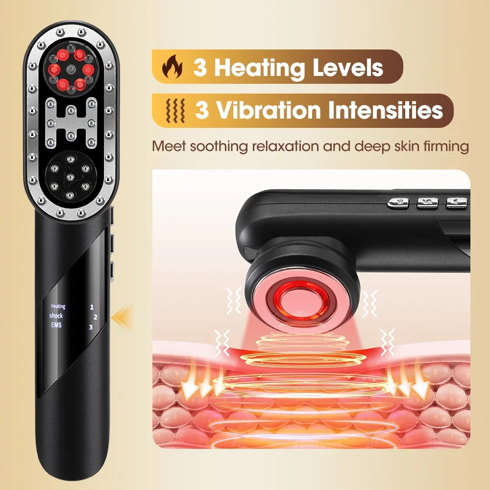 4-in-1 Multi-Functional Beauty Device Electric Scalp Massage Comb Red Light Therapy Hair Applicator Skin Lift Firm Sculpt Tool