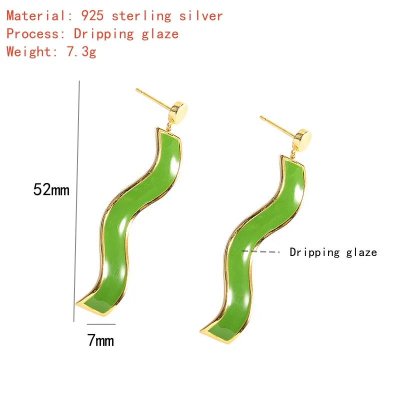 S925 Silver Plated Gold Apple Green Drop Glaze Geometric Fashion Temperament Contrasting Color Earrings For Women 2025