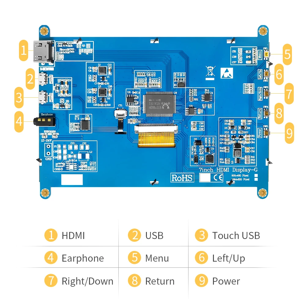 Moniteur tactile portable HDMI, écran LCD TFT, moniteur de jeu pour PC Raspberry Pi 5, compatible inferface pour ordinateur portable, 7 pouces, 1024