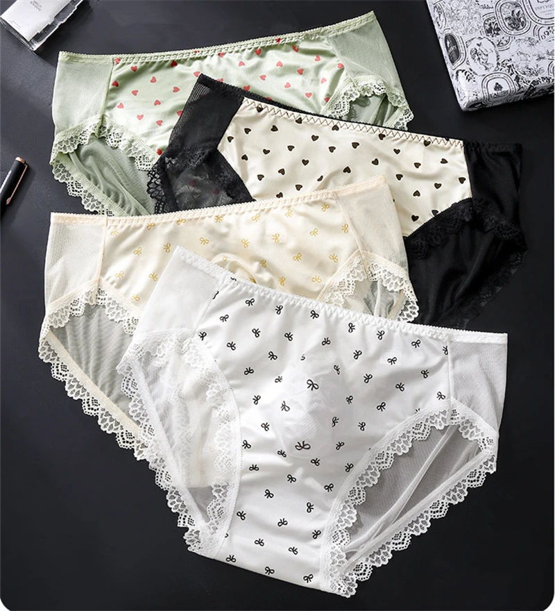 Soft men's underwear bow print lace calzoncillos hombre 3D space adults 18 plus size cueca nude feeling sissy cuecas masculino