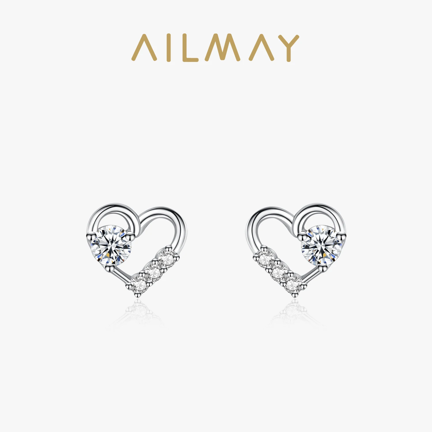 Ailmay Genuine 925 Sterling Silver Heart Earrings Shiny and Transparent Cubic Zirconia For Women Girls Party Accessories Jewelry