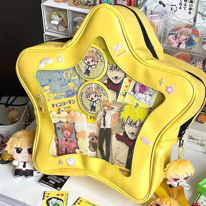 

Large Capacity Backpack Pain Bag Y2K Girls Yellow PU Star Shape Bag Sweet Cool Spicy Girl Schoolbag Itabag