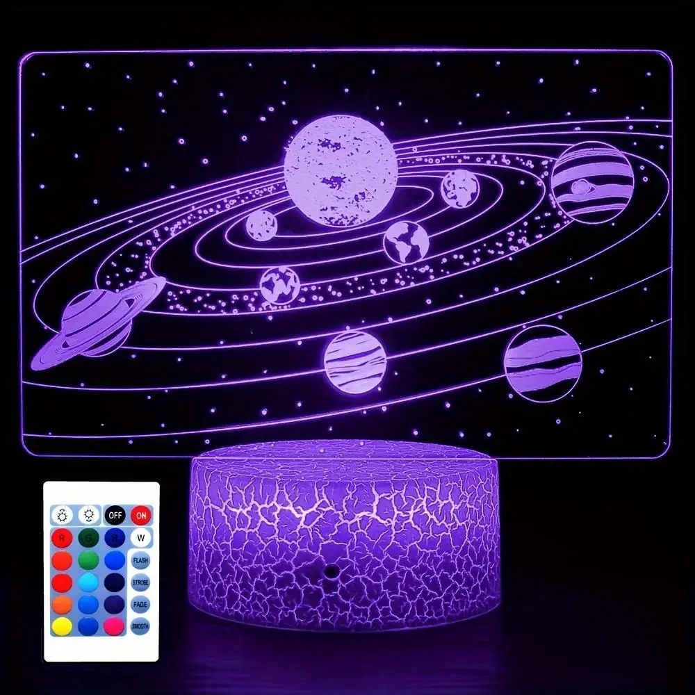 Universo Espaço Galaxy Night Light, Mesa do sistema solar, lâmpada de ilusão óptica, candeeiro de mesa LED, presente para meninos e meninas, 7 cores