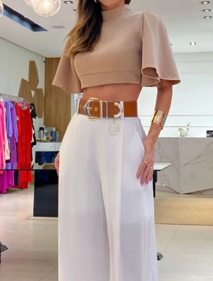 

Hot Selling High Necked Flared Sleeves, Sexy Cross Over Backless Top, Loose Wide Leg Pants, Two Sets for Women In Summer 2023