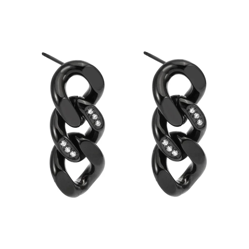 2023 New Women Earrings HipHop Stainless Steel Cuban Chain Dangle Earrings For Men Gold Silver Black Color CZ Inlay